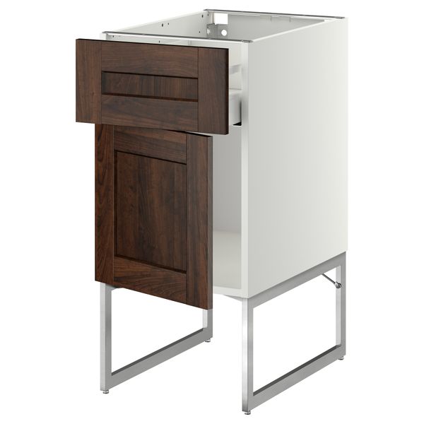 Напольный шкаф с ящиком, дверью МЕТОД / МАКСИМЕРА, белый, Эдсерум коричневый - схема-чертеж с размерами