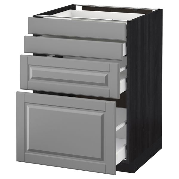 Напольный шкаф 4 фронтальных панели, 4 ящика МЕТОД / МАКСИМЕРА, черный, Будбин серый - схема-чертеж с размерами