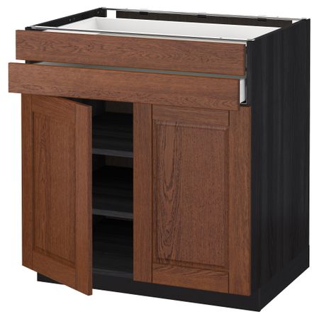 Напольный шкаф, 2 дверцы, 2 ящика МЕТОД / МАКСИМЕРА, черный, Филипстад коричневый