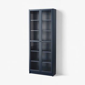 BILLY Шкаф книжный со стеклянными дверьми - темно-синий 80x30x202 см
