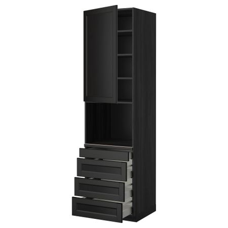 Высокий шкаф для комбинированния СВЧ, 4 ящика МЕТОД / МАКСИМЕРА, черный, Лаксарби черно-коричневый