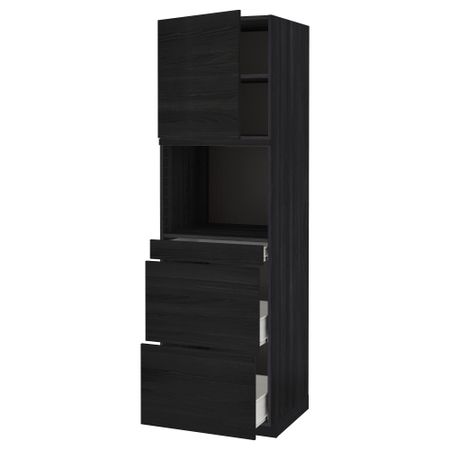 Высокий шкаф для СВЧ/дверца, 3 ящика МЕТОД / ФОРВАРА, черный, Тингсрид черный