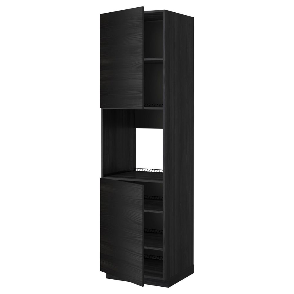 Высокий шкаф для духовки/2дверцы/полки, черный, Тингсрид черный 60x60x220 см IKEA МЕТОД 792.333.70 - схема-чертеж с размерами