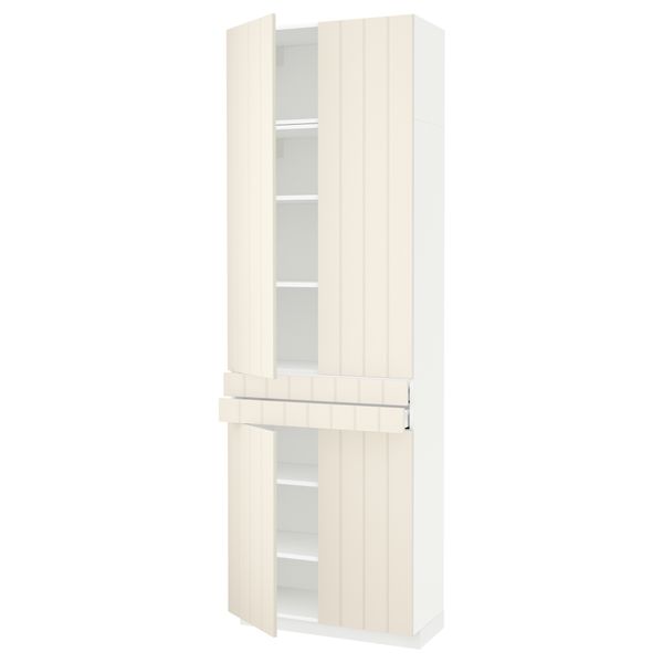 Высокий шкаф + полки, 2 ящика, 4 дверцы МЕТОД / МАКСИМЕРА, белый, Хитарп белый с оттенком (80x37x240 см) - схема-чертеж с размерами