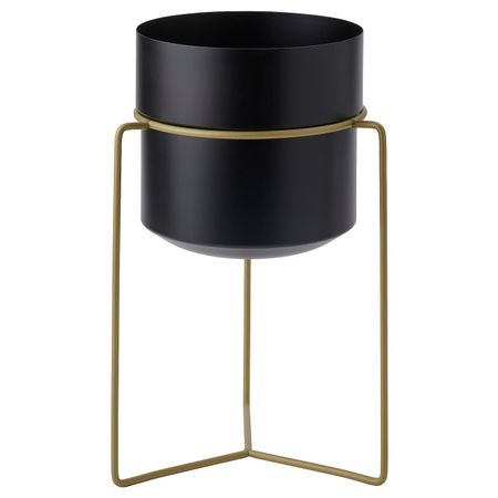 Кашпо на опоре, для дома, улицы черный/желтая медь 19 см IKEA GOJIBÄR ГОЙИБЭР 704.968.70