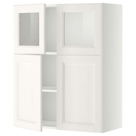 Навесной шкаф, полки, 2 двери, 2 стеклянные дверцы МЕТОД, белый, Лаксарби белый (80x100 см)