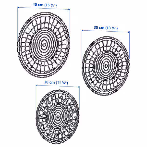 GILLSTAD Настенное украшение, 3 предм. - осока ручная работа - схема-чертеж с размерами