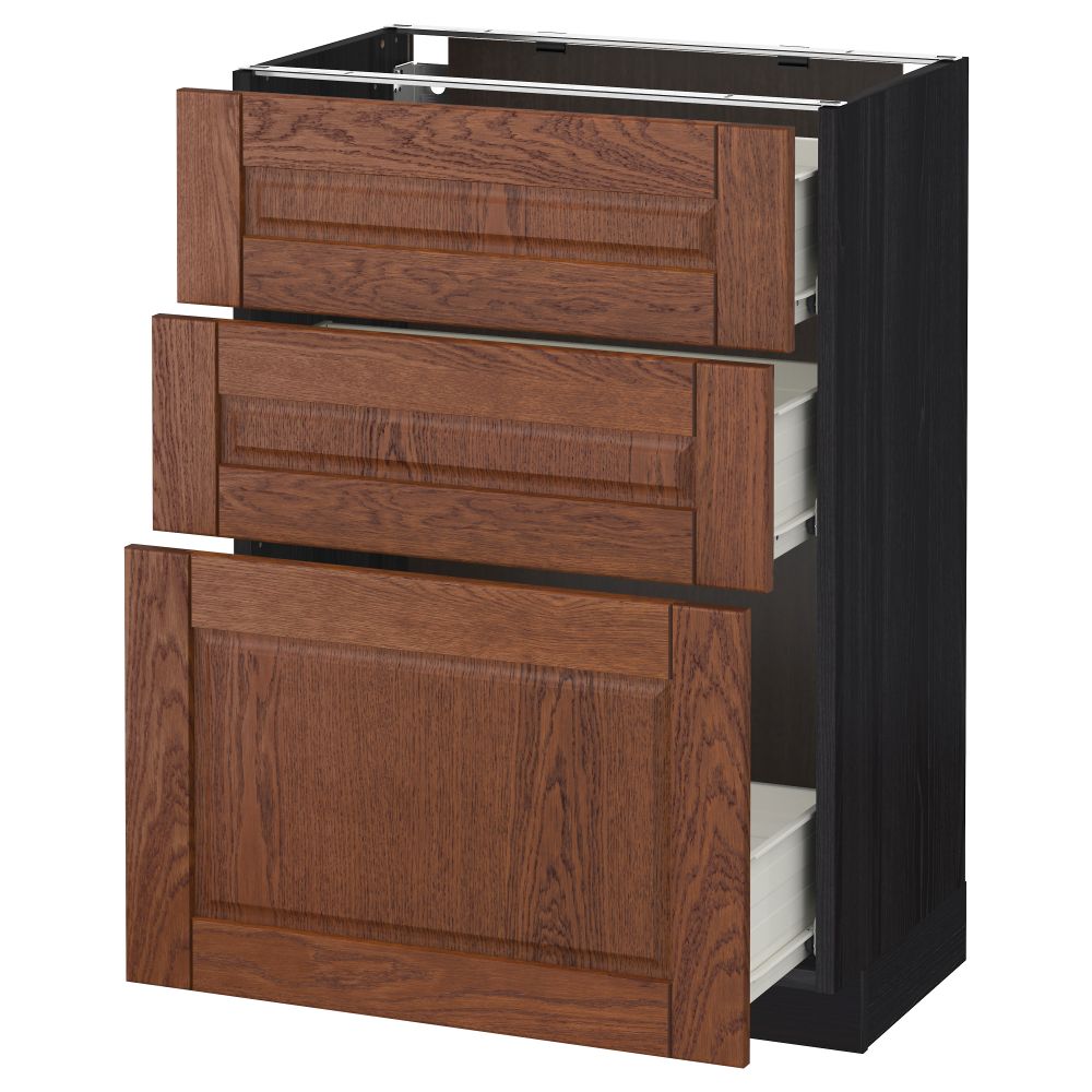 Напольный шкаф с 3 ящиками МЕТОД / ФОРВАРА, черный, Филипстад коричневый - схема-чертеж с размерами