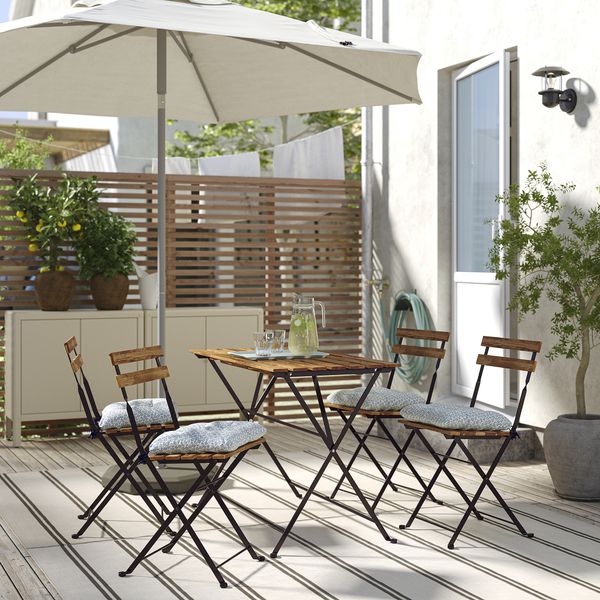 Стол + 4 стула, для сада, черный, серо-кориченевая морилка, клёсан синий IKEA TÄRNÖ ТЭРНО 395.349.40 - схема-чертеж с размерами