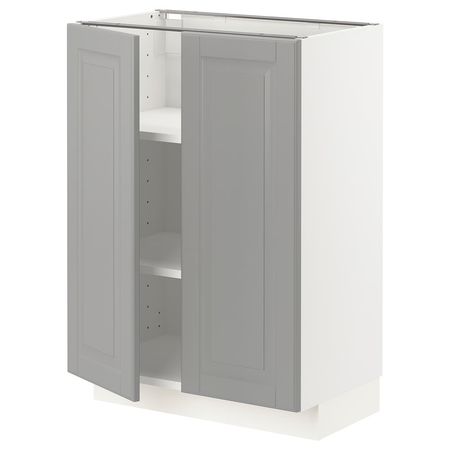 METOD Напольный шкаф с полками/2дверцами - белый/Bodbyn серый 60x37 см