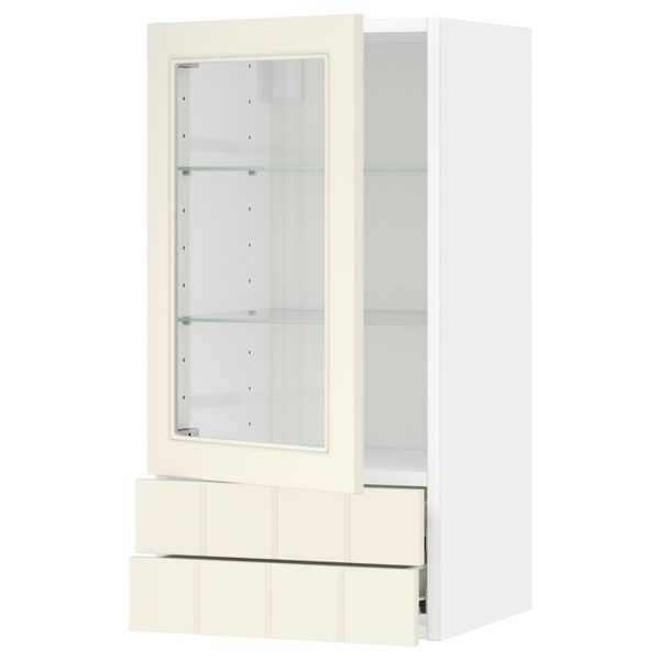 Навесной шкаф, стеклянная дверца, 2 ящика МЕТОД / ФОРВАРА, белый, Хитарп белый с оттенком - схема-чертеж с размерами