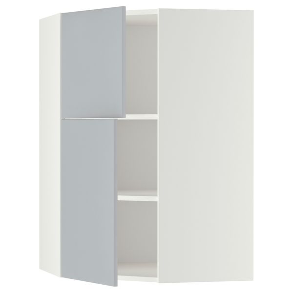 Угловой навесной шкаф + полки, 2 дверцы МЕТОД, белый, Веддинге серый (68x100 см) - схема-чертеж с размерами