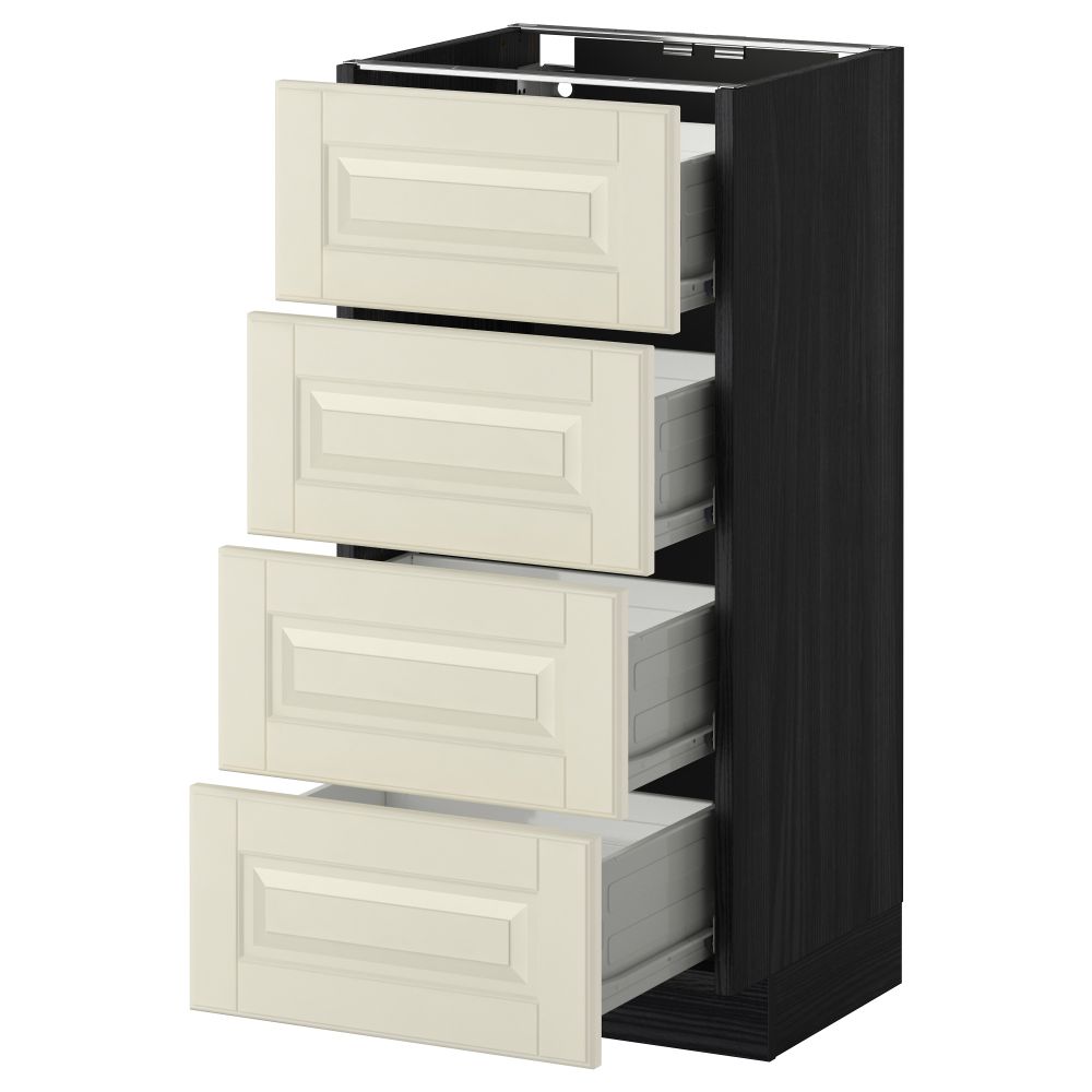 Напольный шкаф 4 фронтальных панели, 4 ящика МЕТОД / ФОРВАРА, черный, Будбин белый с оттенком - схема-чертеж с размерами