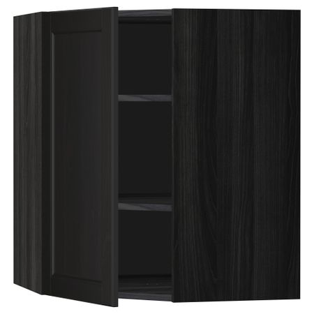Угловой навесной шкаф с полками МЕТОД, черный, Лаксарби черно-коричневый