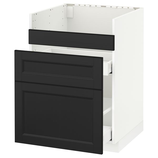 Напольный шкаф под мойку ДУМШЁ, 3 фасада, 2 ящика МЕТОД / МАКСИМЕРА, белый, Лаксарби черно-коричневый - схема-чертеж с размерами