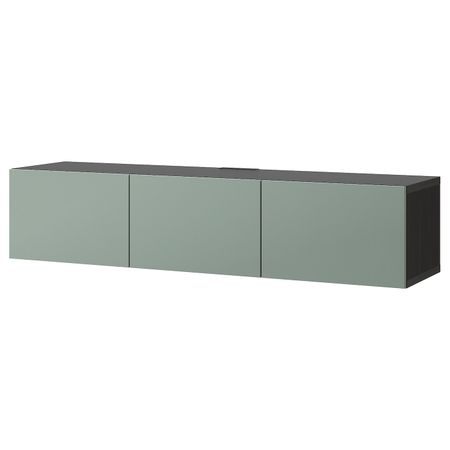 Тумба под ТВ, с дверцами, черно-коричневый, Нотвикен серо-зеленый, 180x42x38 см IKEA БЕСТО 892.991.67