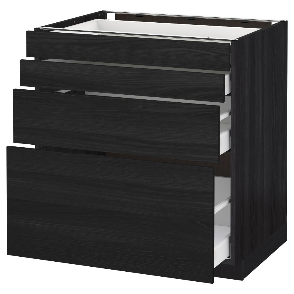 Напольный шкаф 4 фронтальных панели, 4 ящика МЕТОД / МАКСИМЕРА, черный, Тингсрид черный - схема-чертеж с размерами
