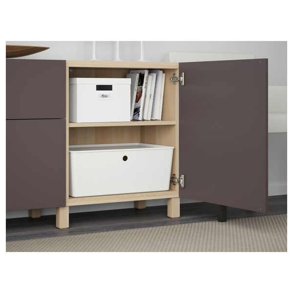 Комбинация для хранения с ящиками БЕСТО, под беленый дуб, Вальвикен темно-коричневый (180x40x74 см) - схема-чертеж с размерами