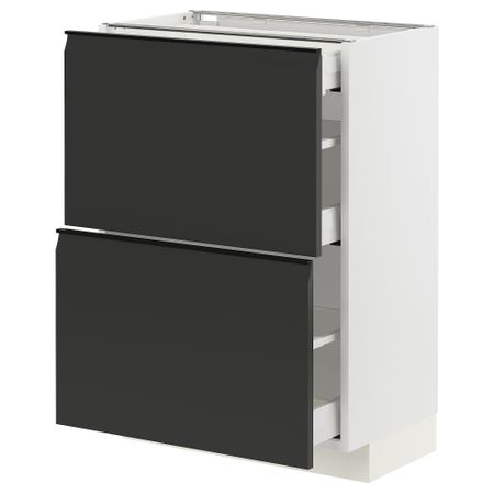 Напольный шкаф, 2 фасада, 3 ящика, белый, Upplöv матовый антрацит, 60x37 см IKEA METOD МЕТОД, MAXIMERA МАКСИМЕРА 294.932.09