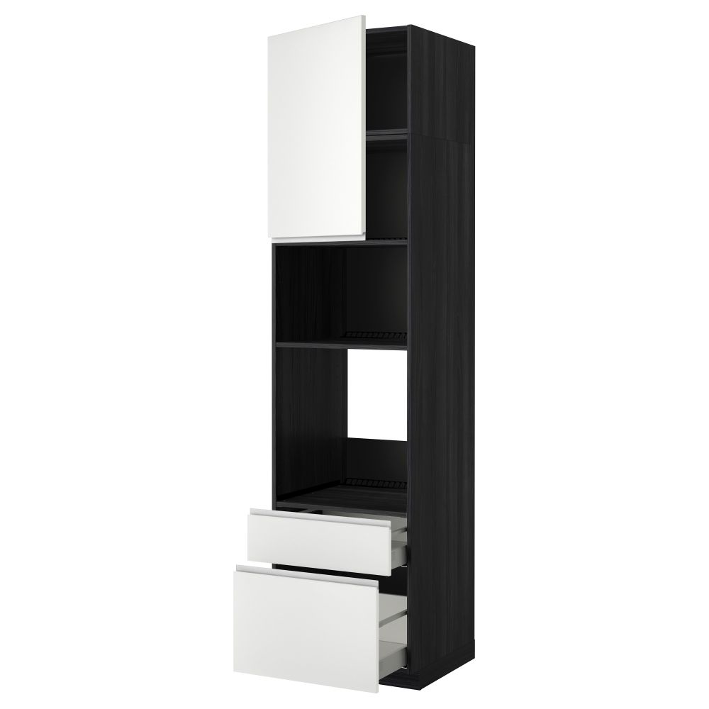 Высокий шкаф для духовки/СВЧ дверца, 2 ящика МЕТОД / МАКСИМЕРА, черный, Нодста белый - схема-чертеж с размерами