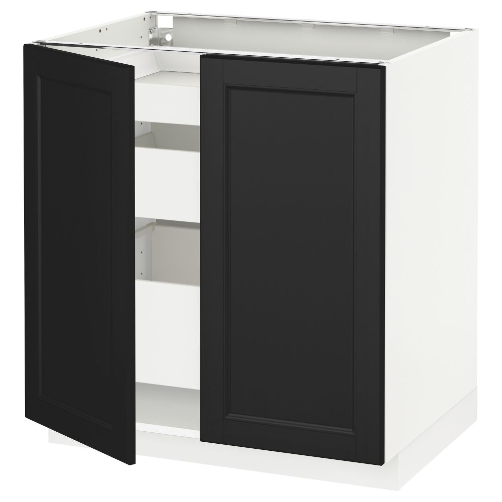 Напольный шкаф с 2 дверцами, 3 ящиками МЕТОД / МАКСИМЕРА, белый, Лаксарби черно-коричневый (80x60 см) - схема-чертеж с размерами