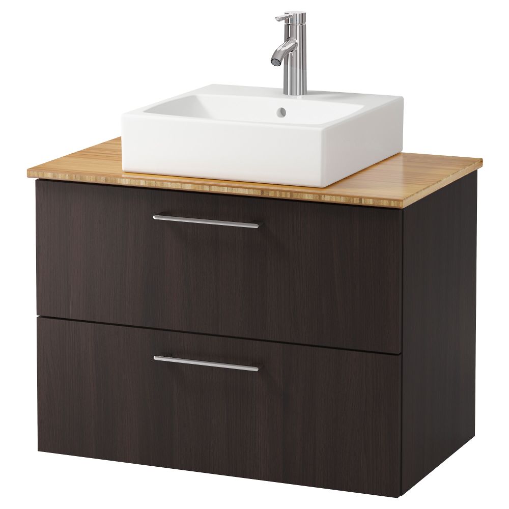 Шк п-раковину/столешн45x45/раковина ГОДМОРГОН/АЛДЕРН / ТОРНВИКЕН, черно-коричневый, бамбук (82x49x72 см) - схема-чертеж с размерами