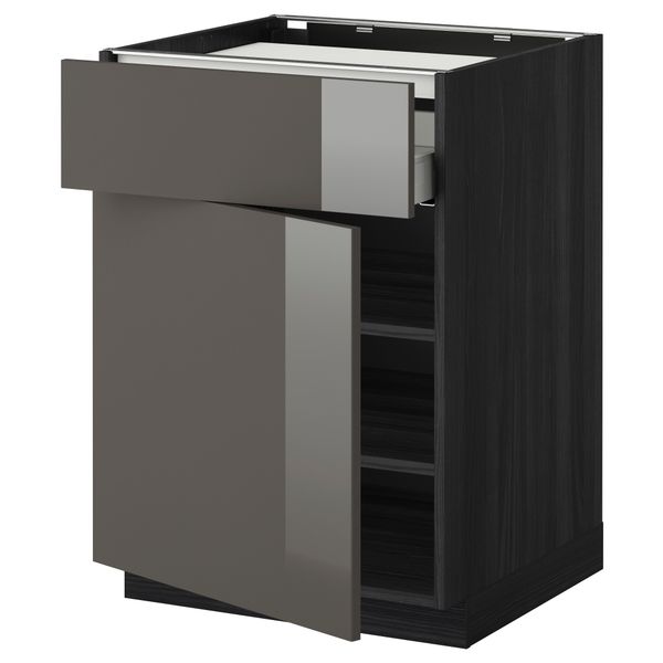 Напольный шкаф для варочной панели, ящик, полка, дверцы МЕТОД / МАКСИМЕРА, черный, Рингульт серый (60x60 см) - фото 1