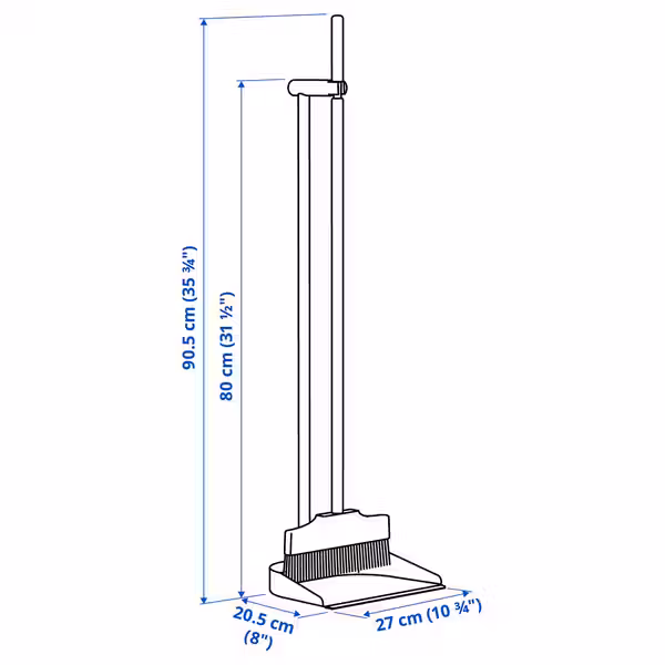 VINDSIKT ВИНДСИКТ Совок/щетка - бамбук/серо-зеленый - схема-чертеж с размерами