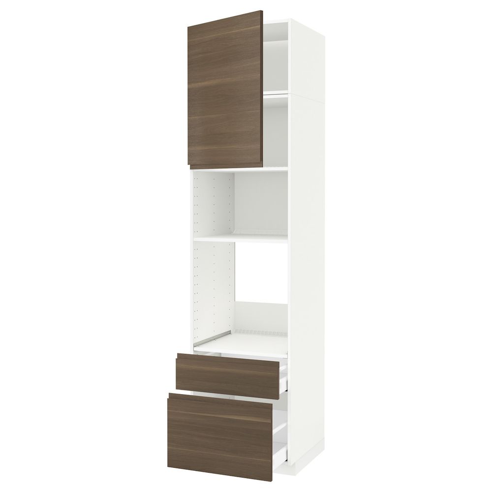 Высокий шкаф для духовки и СВЧ/дверца/2ящ, белый/Воксторп грецкий орех 60x60x240 см IKEA METOD МЕТОД / MAXIMERA МАКСИМЕРА - фото 1