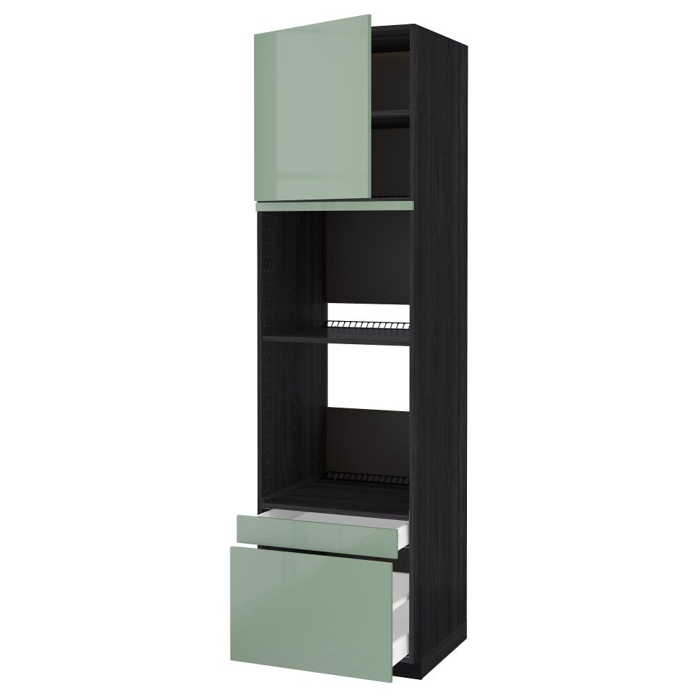 Высокий шкаф для духовки комбинированный, духовка + дверца, 2 ящика МЕТОД / МАКСИМЕРА, черный, Калларп светло-зеленый - схема-чертеж с размерами