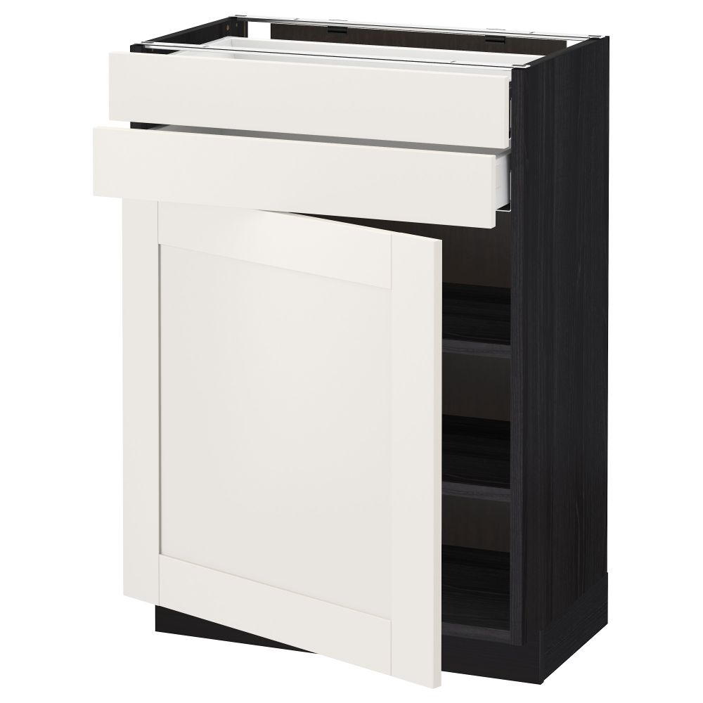Напольный шкаф с дверцей, 2 ящиками МЕТОД / МАКСИМЕРА, черный, Сэведаль белый - схема-чертеж с размерами
