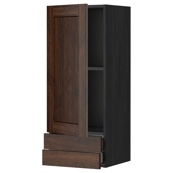 Навесной шкаф с дверцей, 2 ящика МЕТОД / МАКСИМЕРА, черный, Эдсерум коричневый - фото 1