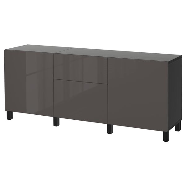 Комбинация для хранения с ящиками БЕСТО, черно-коричневый, Сельсвикен глянцевый/серый (180x40x74 см) - фото 1