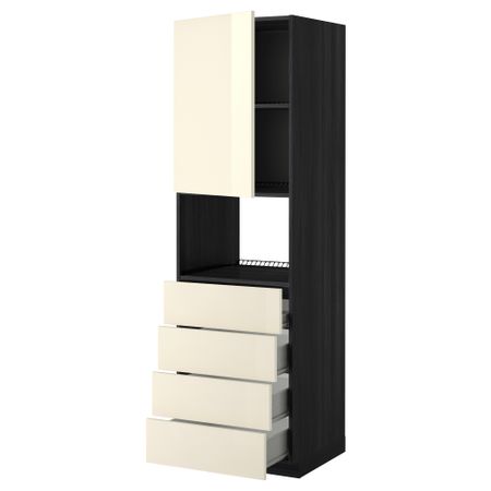 Высокий шкаф для духовки, дверца, 4 ящика МЕТОД / ФОРВАРА, черный, Рингульт кремовый