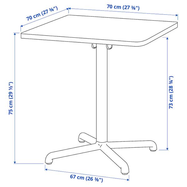 Стол, антрацит/антрацит 70x70 см IKEA STENSELE СТЕНСЕЛЕ 293.239.19 - схема-чертеж с размерами