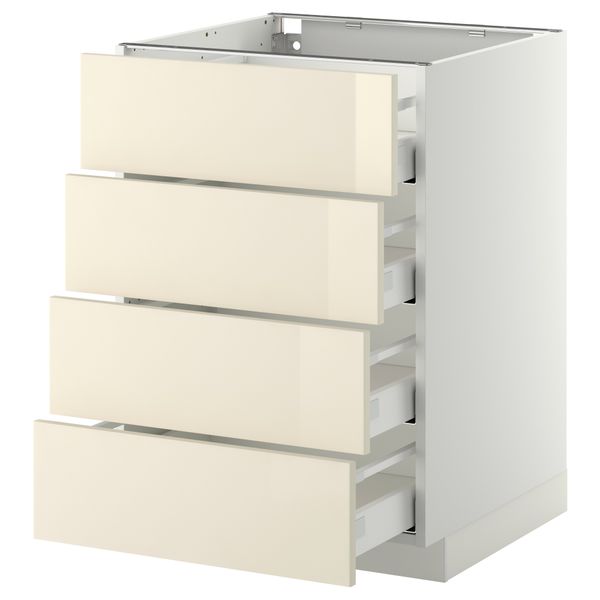 Напольный шкаф 4 фронтальных панели, 4 ящика МЕТОД / МАКСИМЕРА, белый, Рингульт кремовый - схема-чертеж с размерами