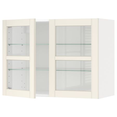 Навесной шкаф с полками, 2 стекло дв, белый/Хитарп белый с оттенком 80x60 см IKEA METOD МЕТОД 692.404.27