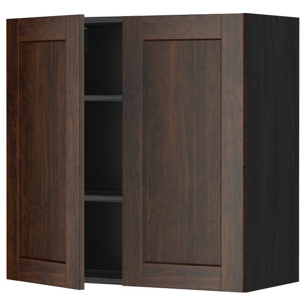 Навесной шкаф с полками/2дверцы, черный/Эдсерум коричневый 80x80 см IKEA МЕТОД 192.264.24 - схема-чертеж с размерами