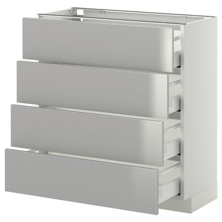 Напольный шкаф 4 фронтальных панели, 4 ящика МЕТОД / МАКСИМЕРА, белый, Гревста нержавеющ сталь