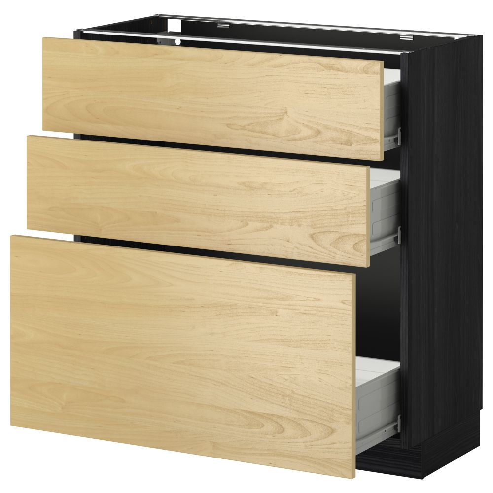 Напольный шкаф с 3 ящиками МЕТОД / ФОРВАРА, черный, Тингсрид береза - схема-чертеж с размерами