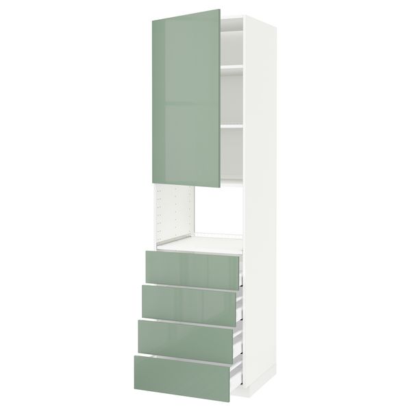 Высокий шкаф для духовки, дверца, 4 ящика МЕТОД / МАКСИМЕРА, белый, Калларп светло-зеленый - схема-чертеж с размерами