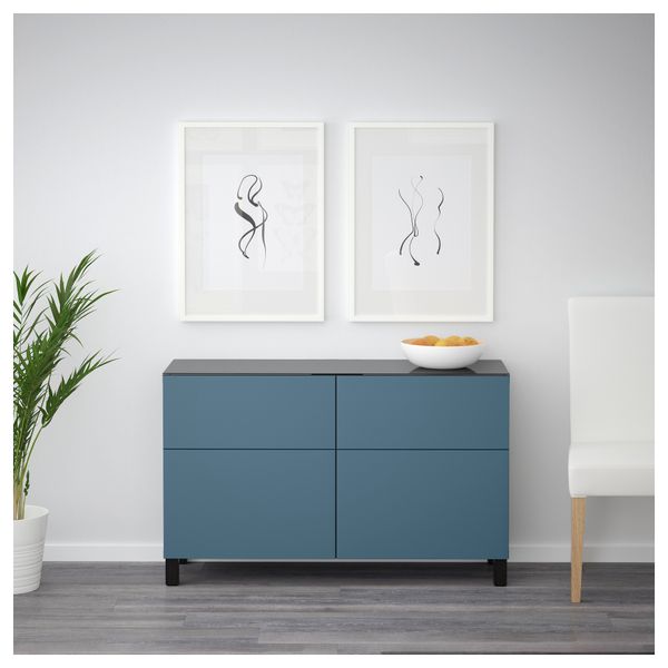 Комбинация для хранения с ящиками БЕСТО, черно-коричневый, Вальвикен темно-синий (120x40x74 см) - схема-чертеж с размерами