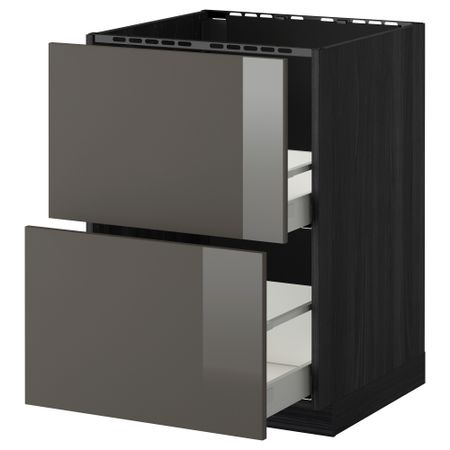 Напольный шкаф под мойку + 2 фронтальных панели, 2 ящика МЕТОД / МАКСИМЕРА, черный, Рингульт серый