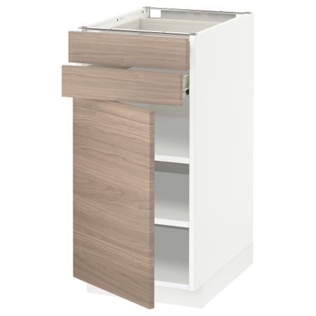 Напольный шкаф с дверцей, 2 ящиками МЕТОД / ФОРВАРА, белый, Брокхульт светло-серый