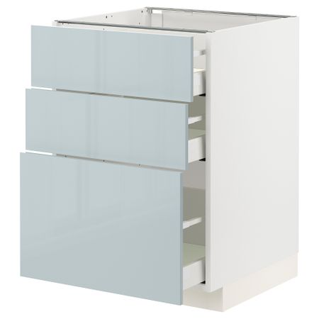 Напольный шкаф с 3 ящиками, 60x60 см, белый, Kallarp серо-синий светлый IKEA METOD МЕТОД, MAXIMERA МАКСИМЕРА 794.796.11