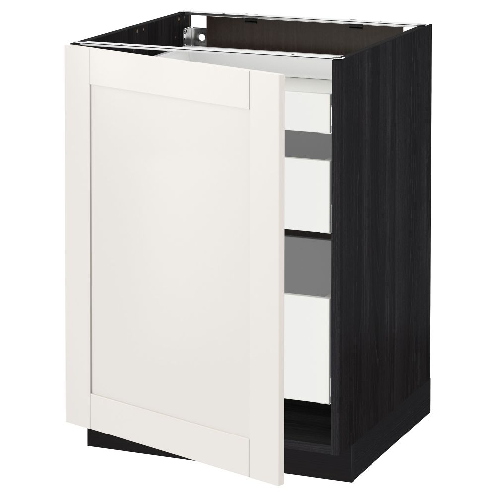 Напольный шкаф с 1 дверцей, 3 ящика МЕТОД / МАКСИМЕРА, черный, Сэведаль белый - схема-чертеж с размерами