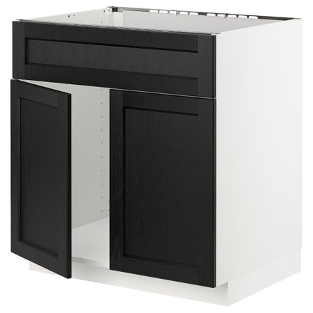 Шкаф под мойку/2 двери/фасад, белый/Лерхюттан черная морилка 80x60 см IKEA METOD МЕТОД 194.451.10