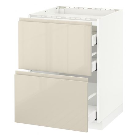 Напольный шкаф, 2 фронтальных панели, 3 ящика, белый/Воксторп глянцевый светло-бежевый 60x60 см IKEA METOD МЕТОД / MAXIMERA