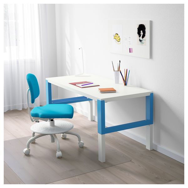 Письменный стол ПОЛЬ, белый, синий (128x58 см) - фото 4