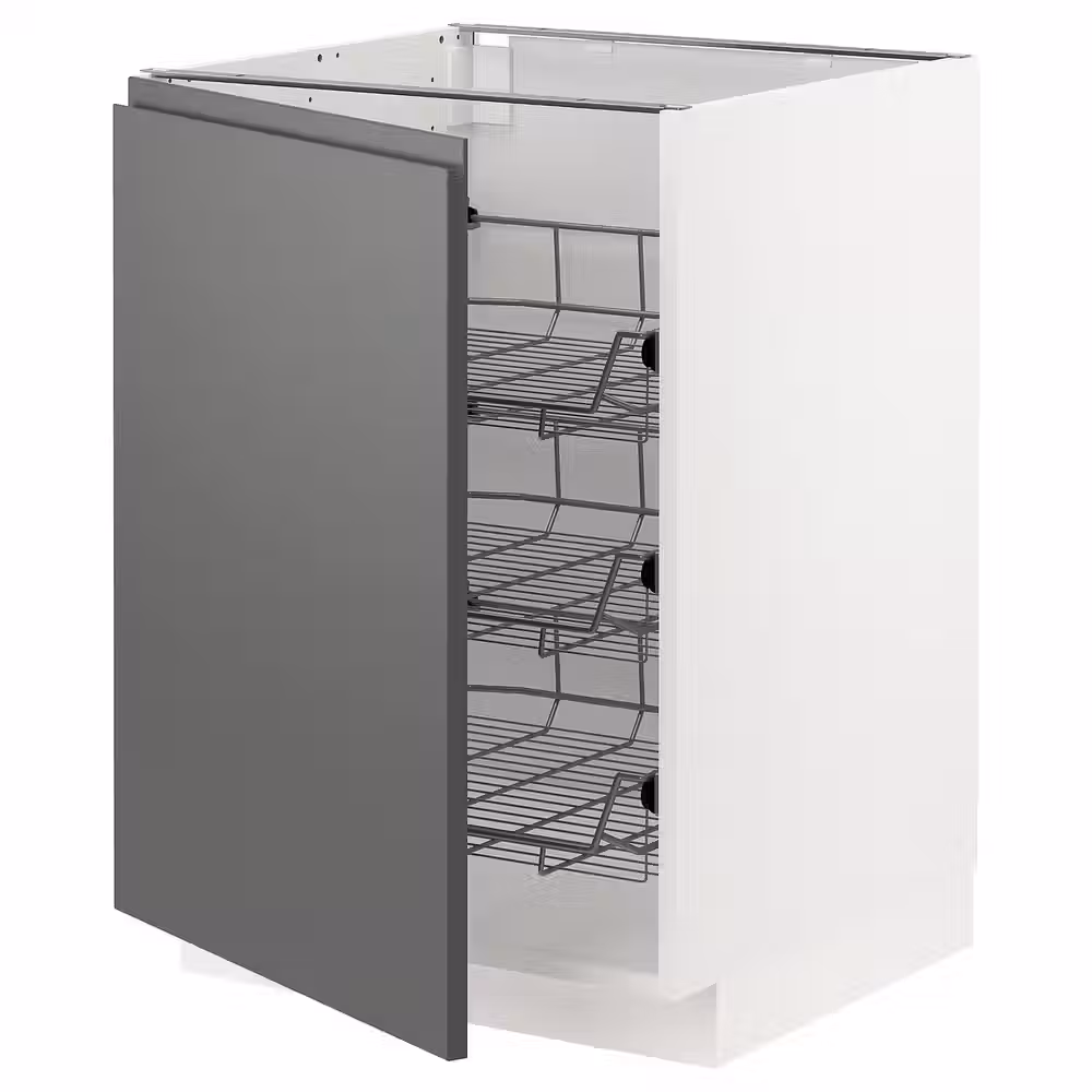 METOD Напольный шкаф/проволочные корзины - белый/Voxtorp темно-серый 60x60 см - фото 1